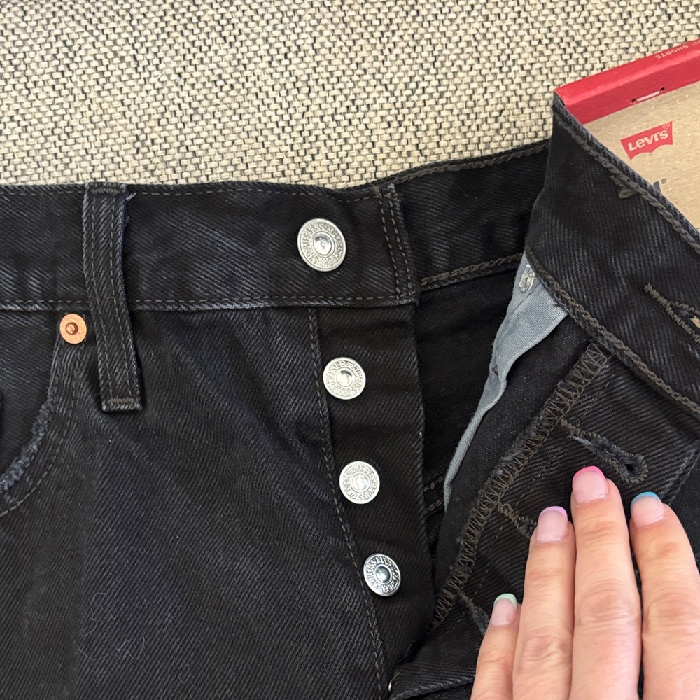 Levi's Black Distressed High-Rise Jean Shorts - Picture 4 of 5
